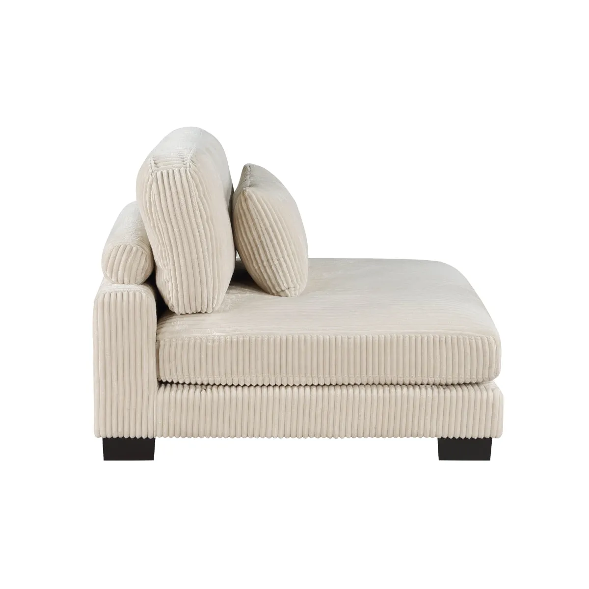 Beige Corduroy Armless Chair with Adjustable Back & Lumbar Pillow