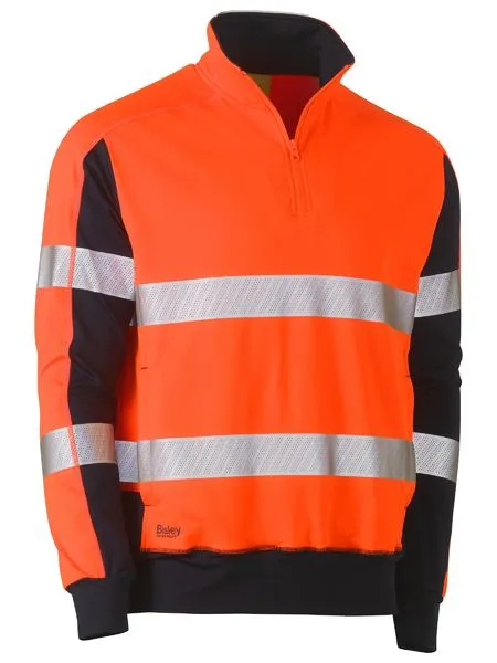 Bisley Hi Vis 2 Tone Taped Contrast Stretchy 1/4 Zip Pullover BK6817T