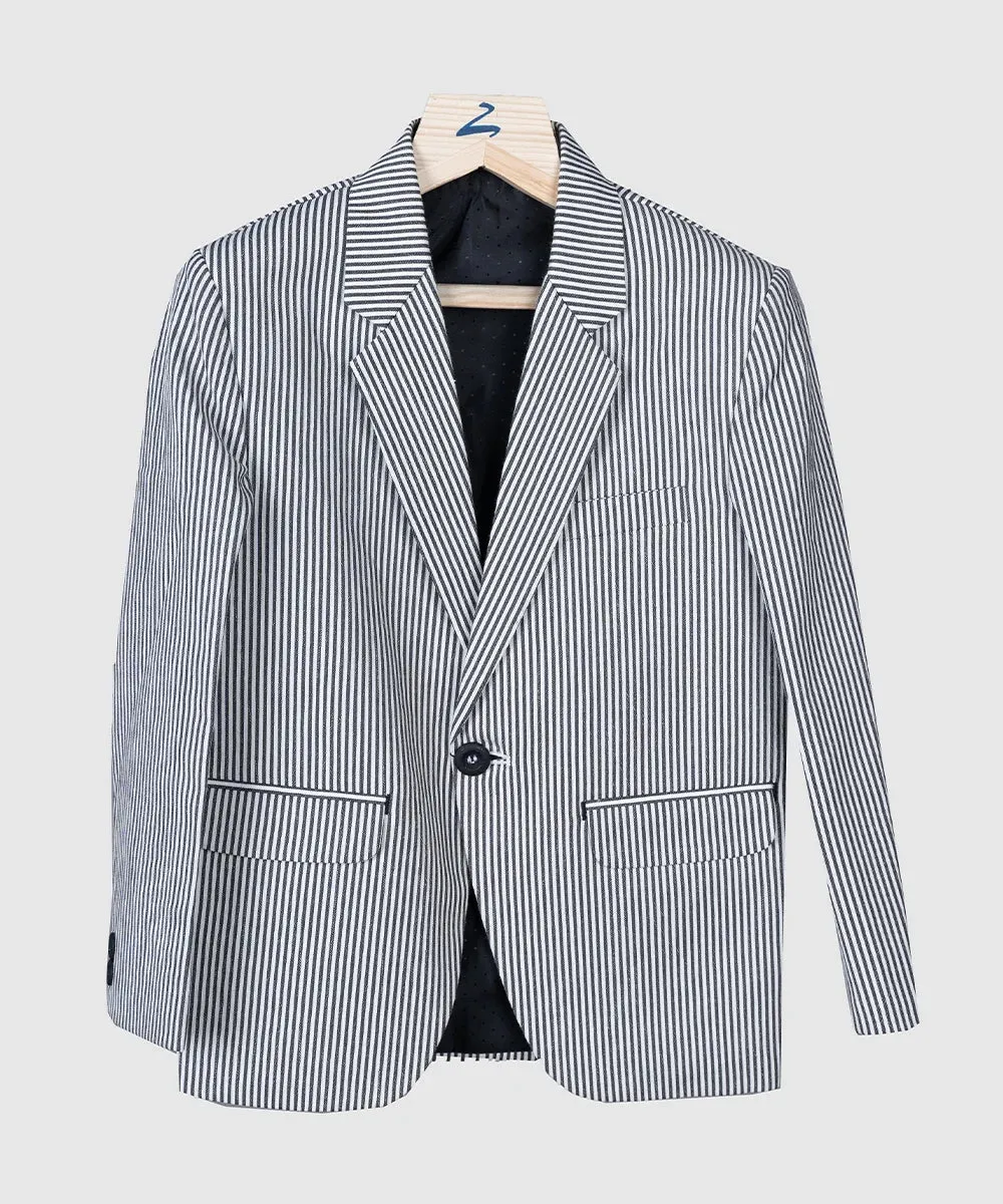 Black & White Striped Party Wear Blazer for Boys