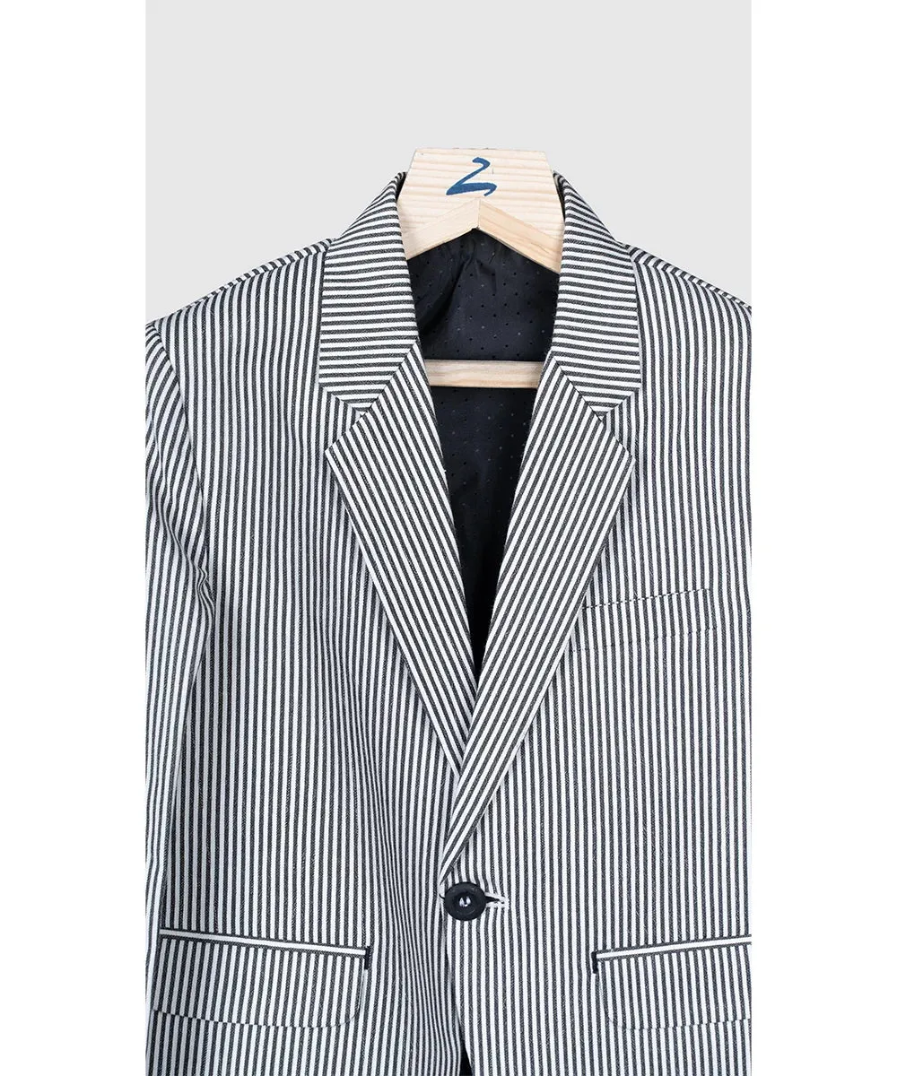 Black & White Striped Party Wear Blazer for Boys