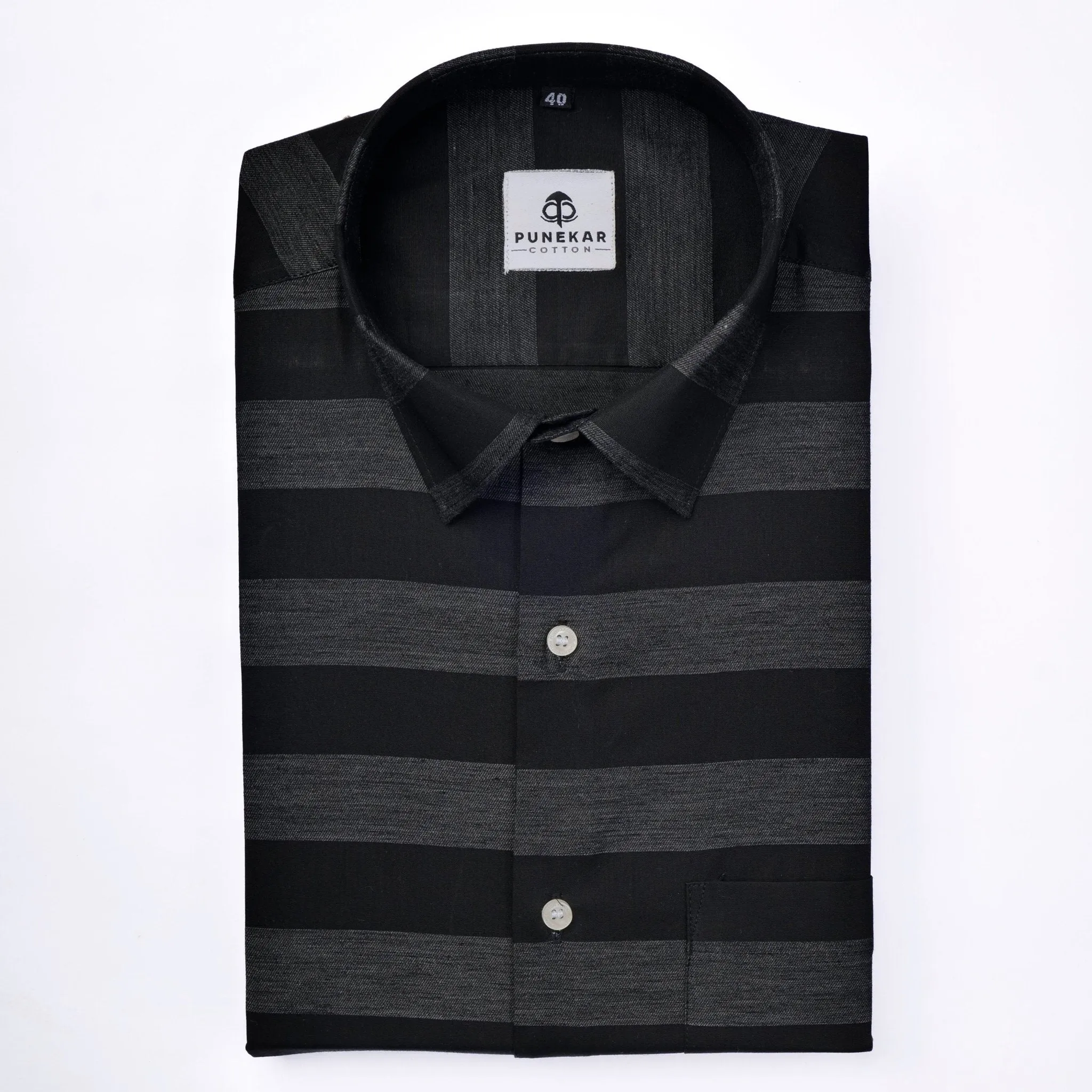 Black Color Cotton Stripe Shirt For Men