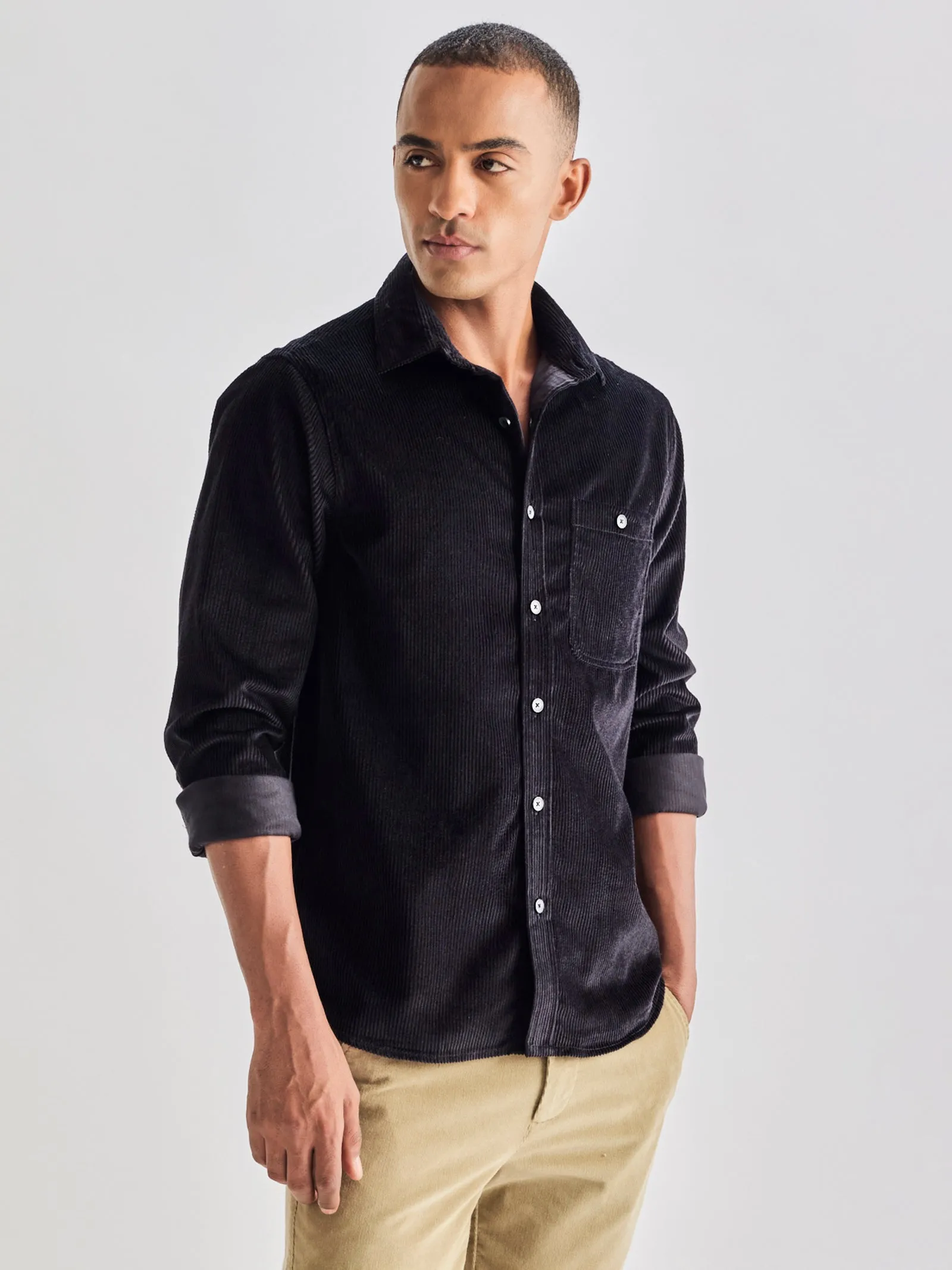 Black Corduroy Over Shirt