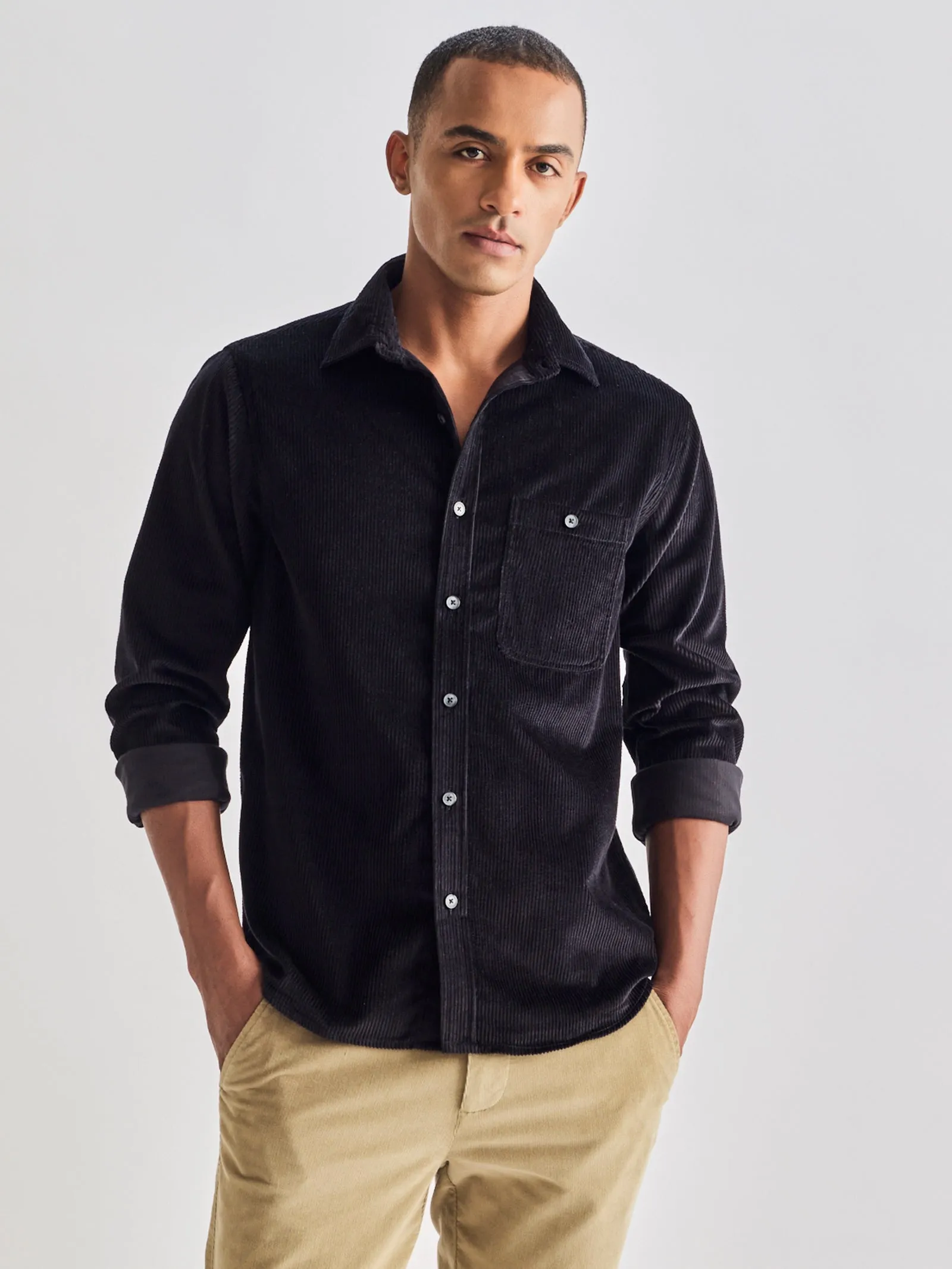 Black Corduroy Over Shirt