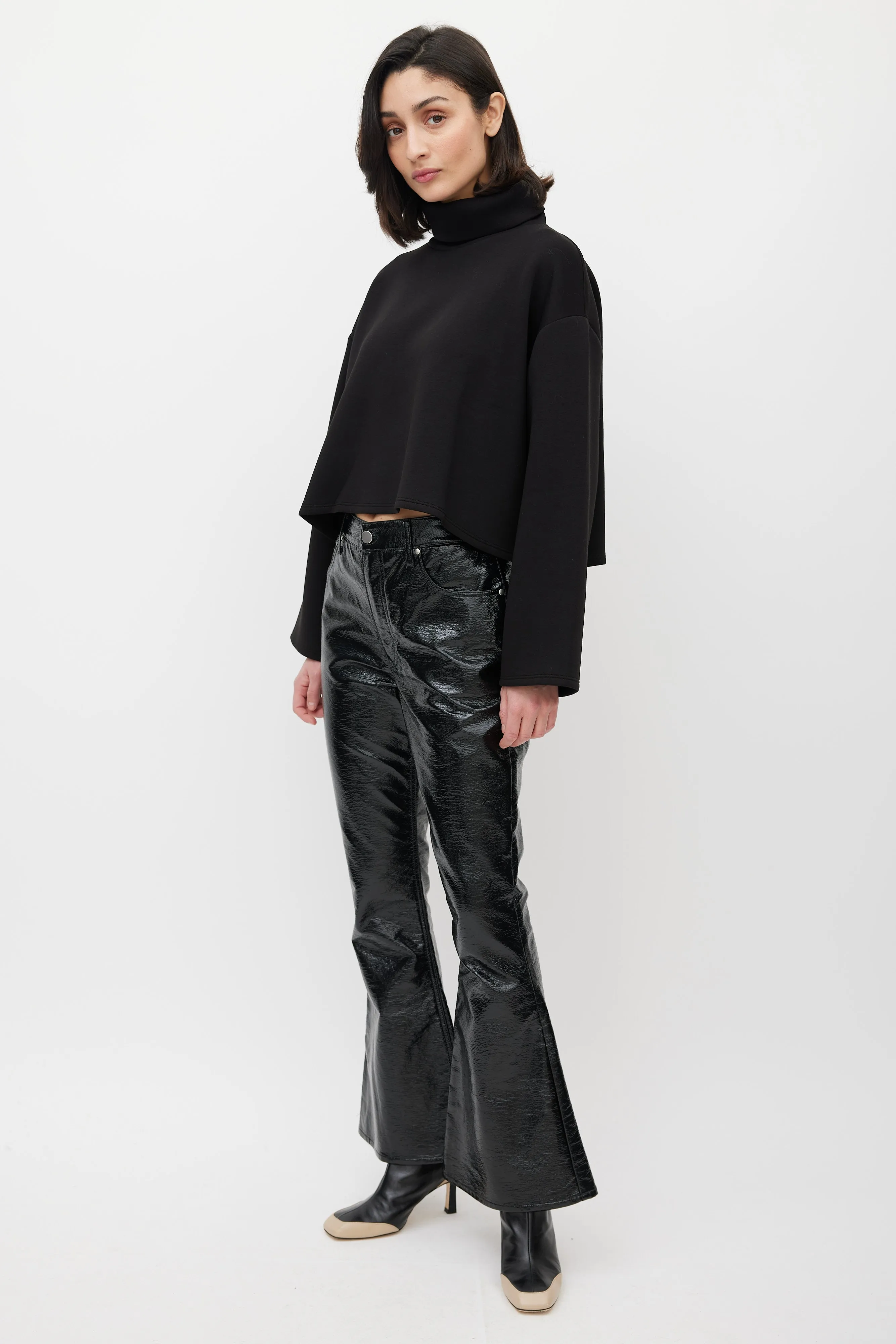 Black Faux Leather Veritas Flared Trouser