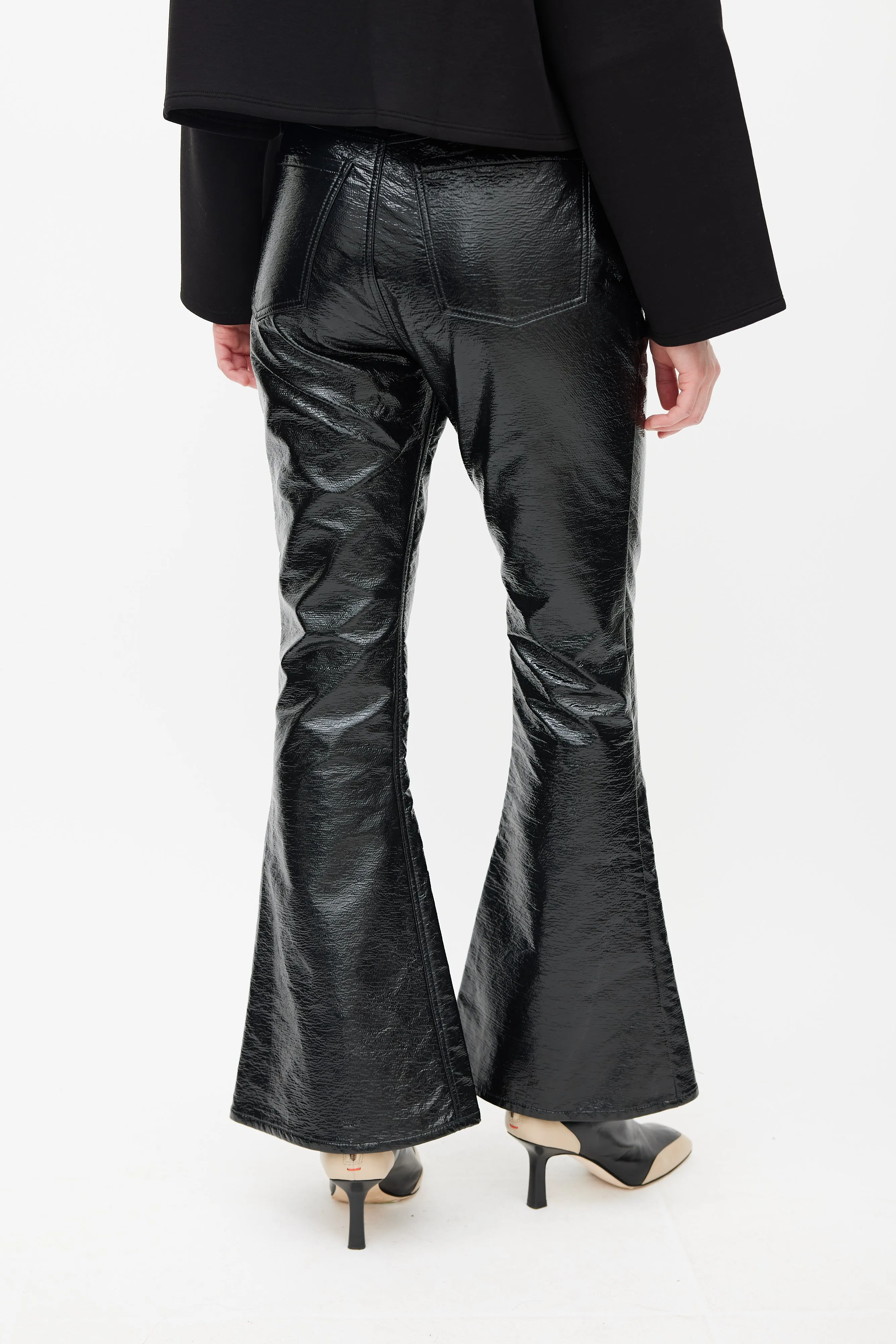 Black Faux Leather Veritas Flared Trouser