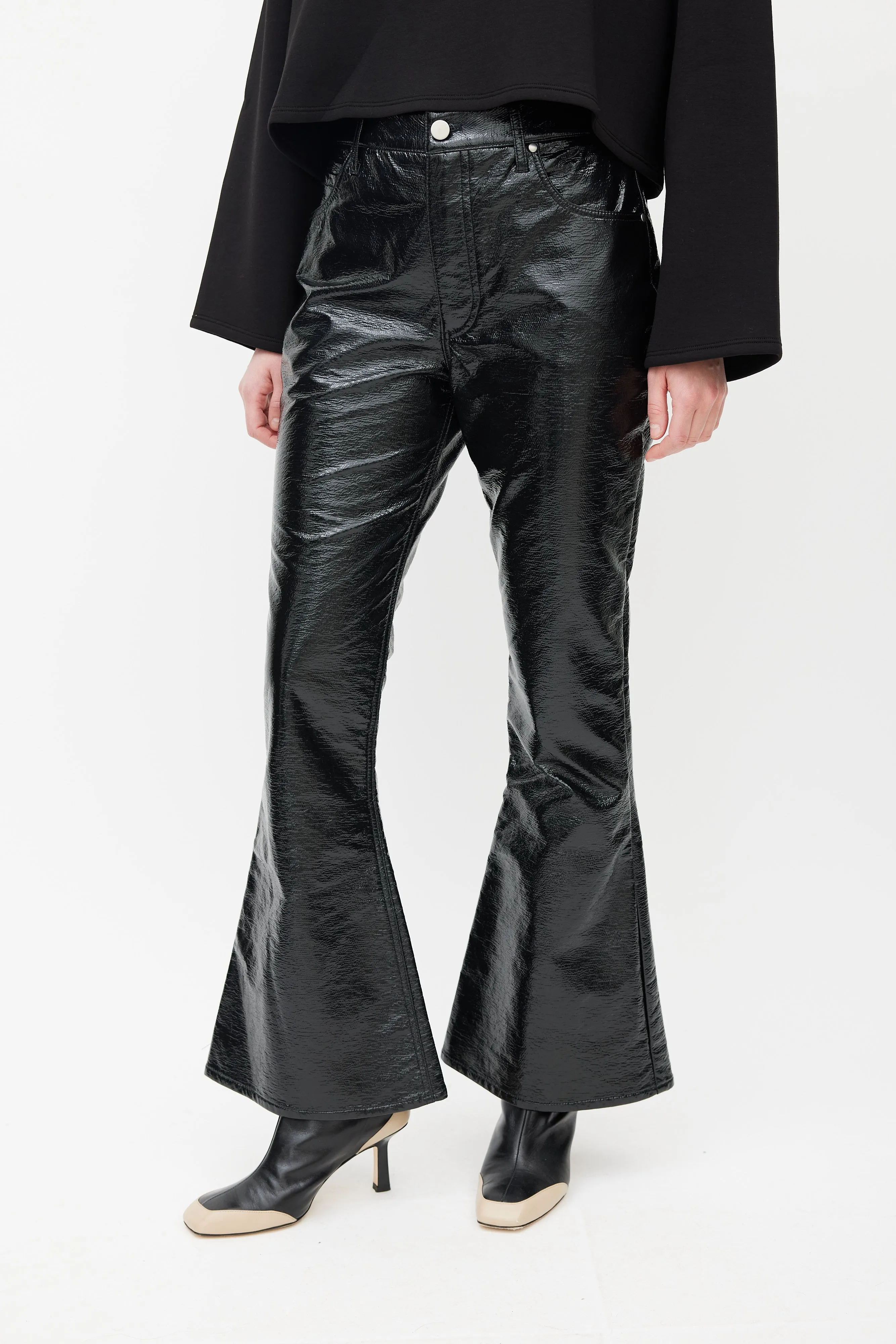 Black Faux Leather Veritas Flared Trouser