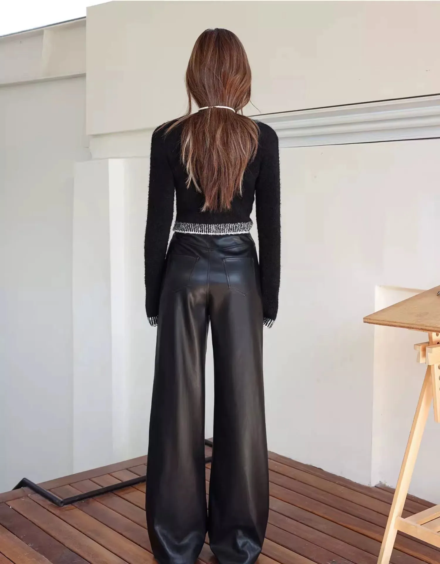 Black Flared Leather Pants