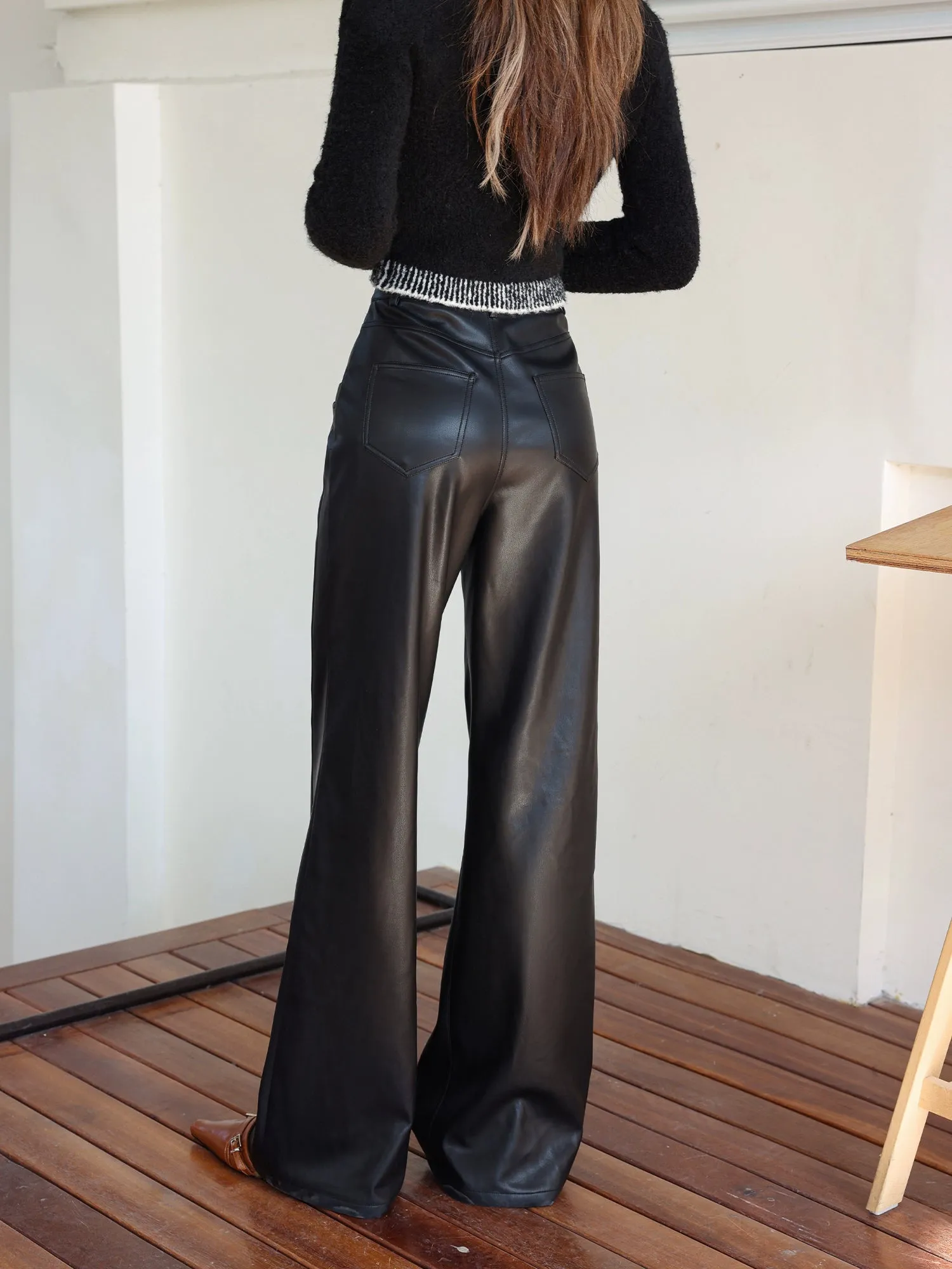 Black Flared Leather Pants