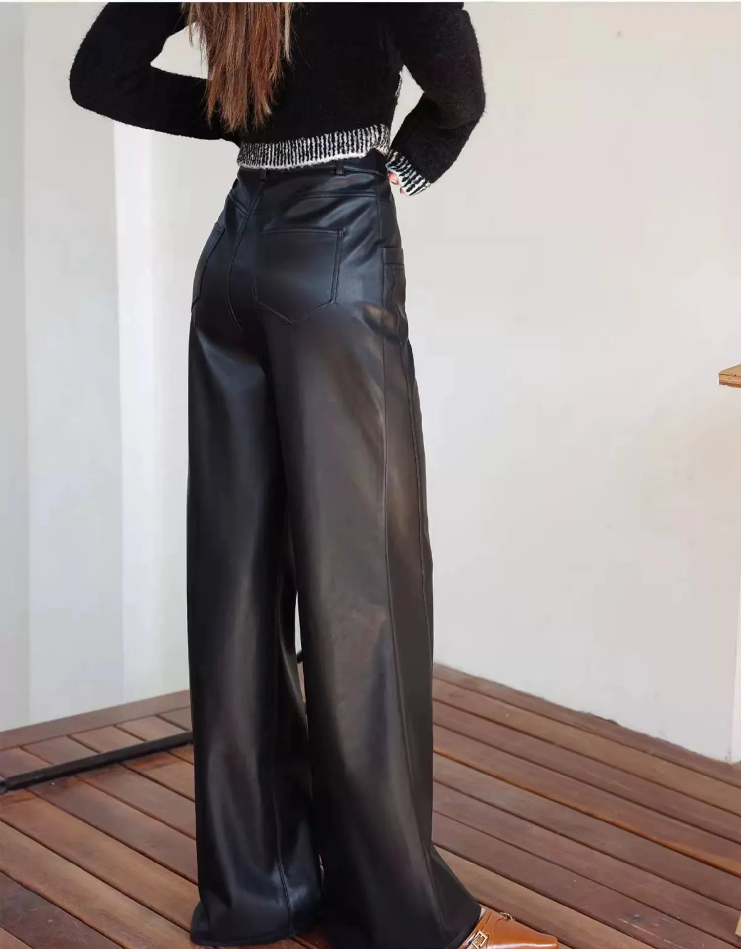 Black Flared Leather Pants