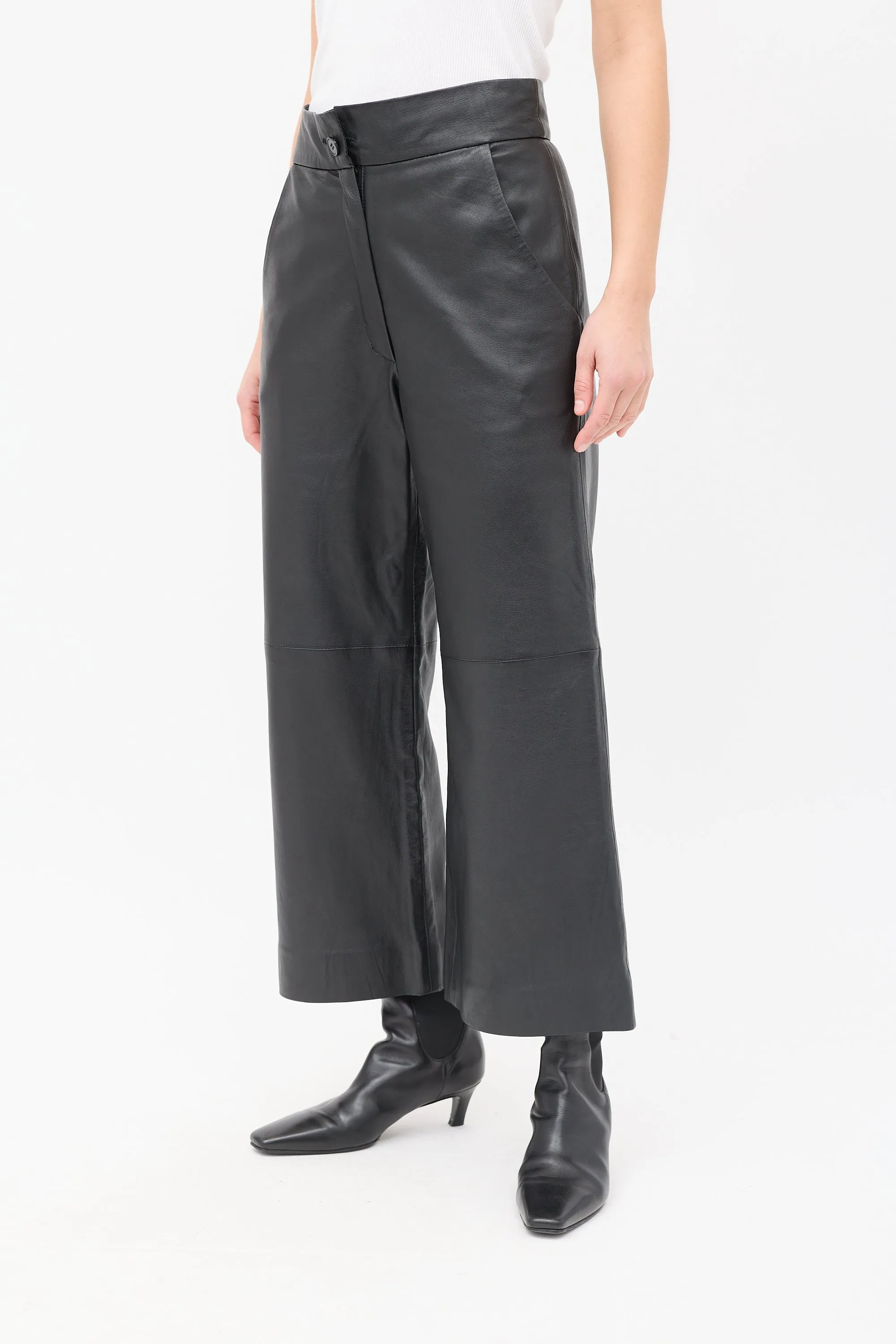 Black Leather Culotte Trouser