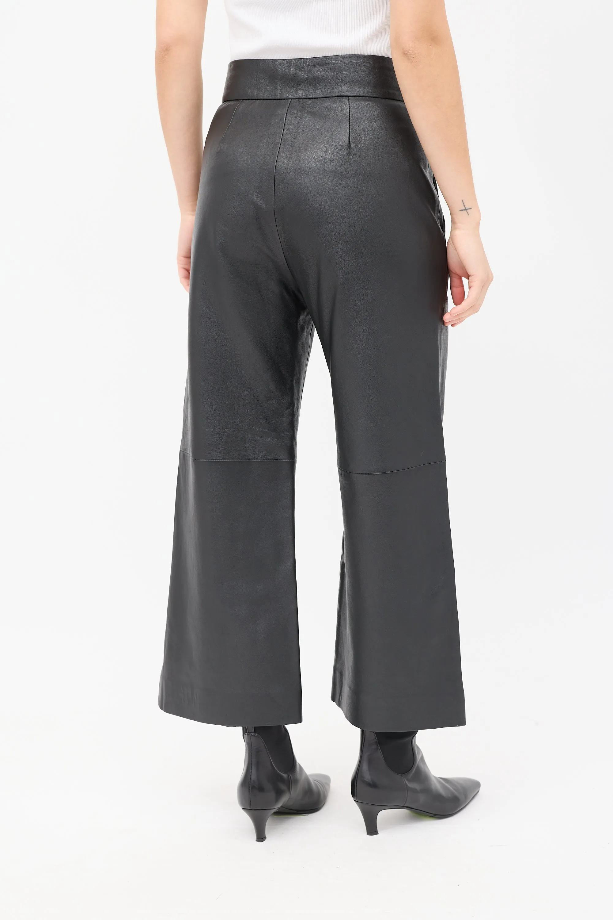 Black Leather Culotte Trouser