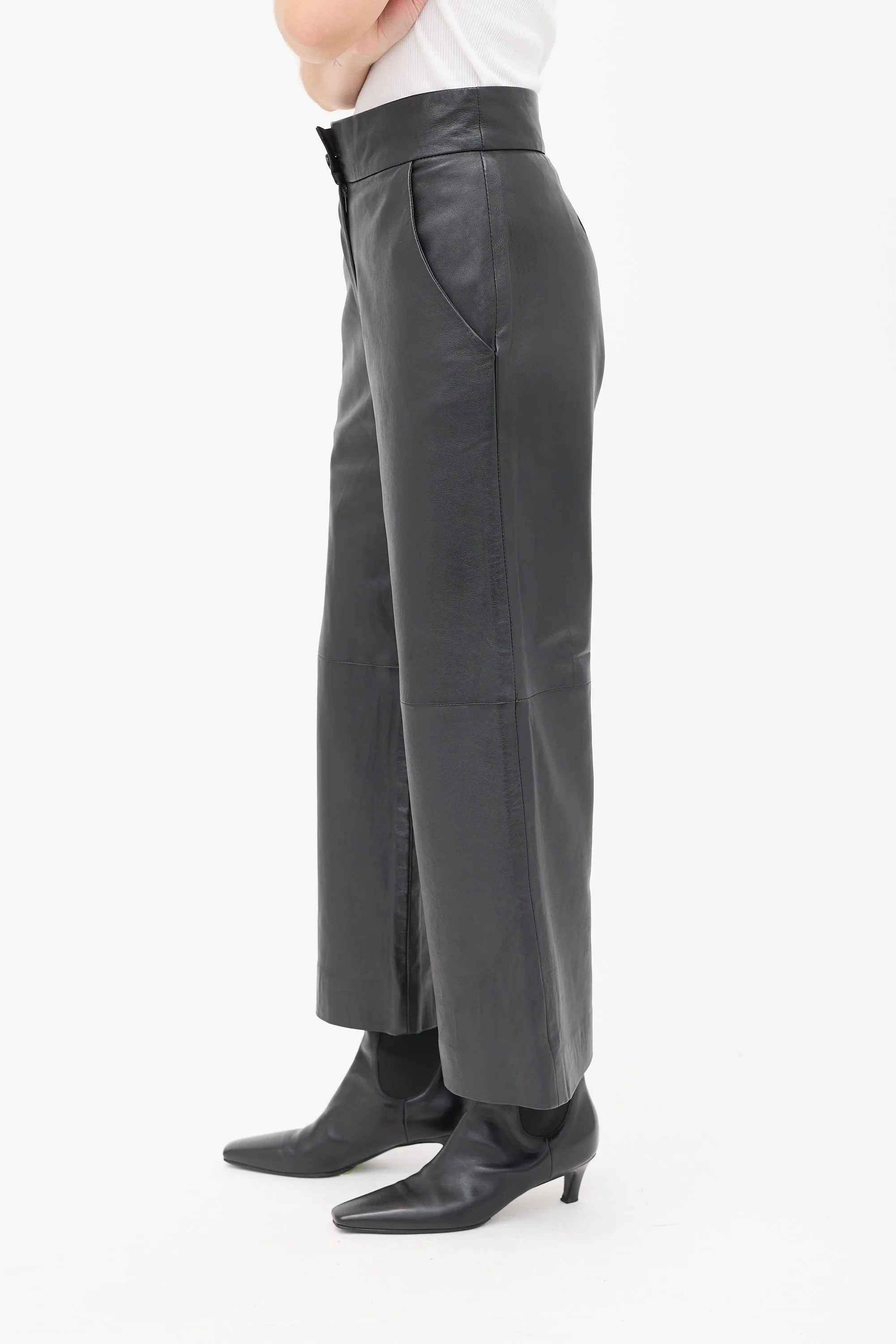 Black Leather Culotte Trouser