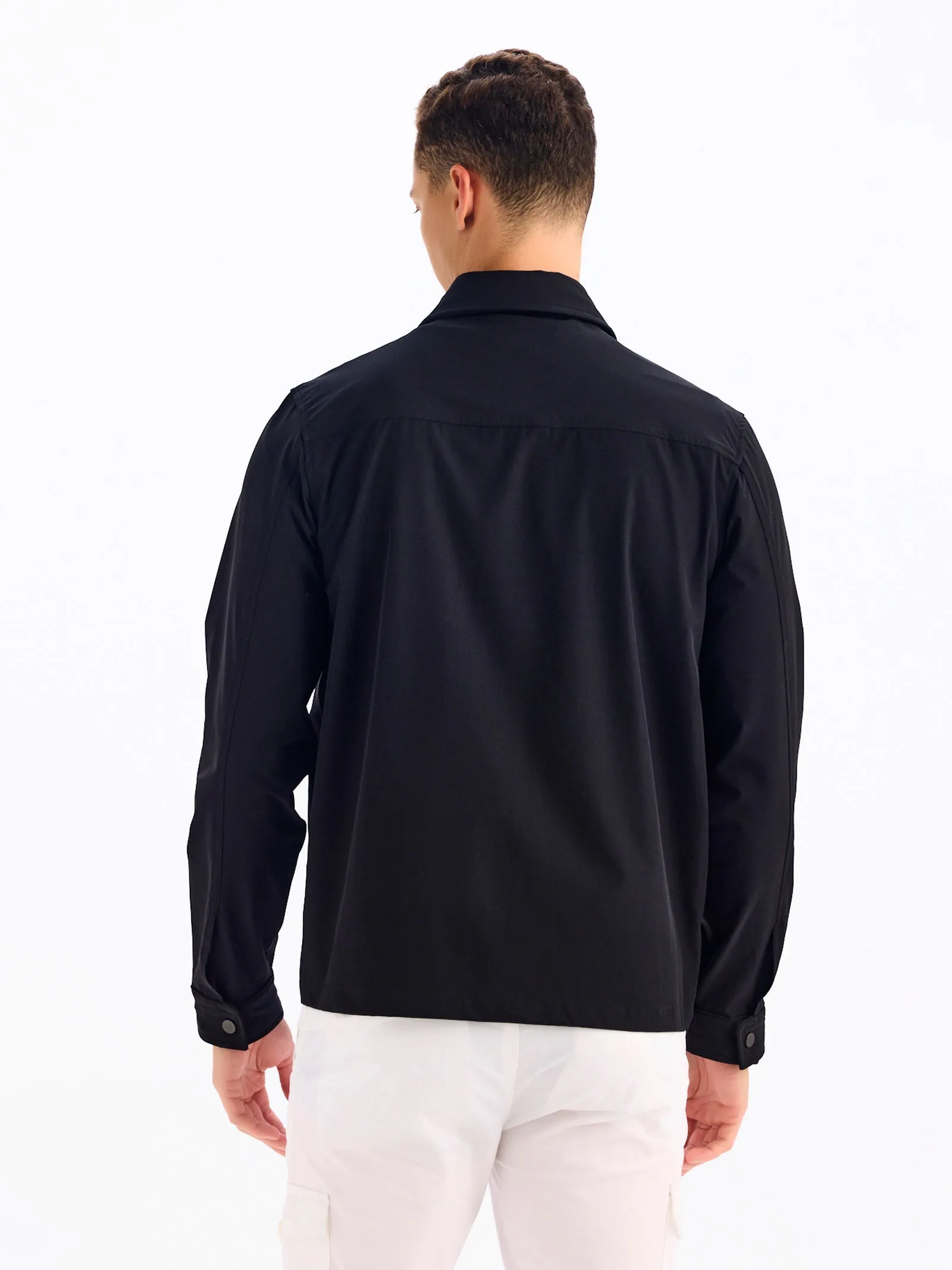 Black Stretch Solid Shacket