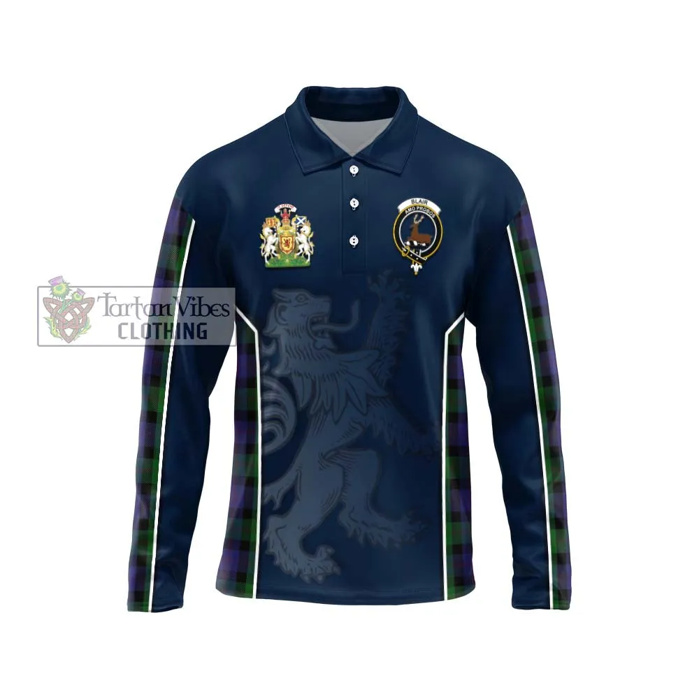 Blair Tartan Long Sleeve Polo Shirt with Family Crest and Lion Rampant Vibes Sport Style