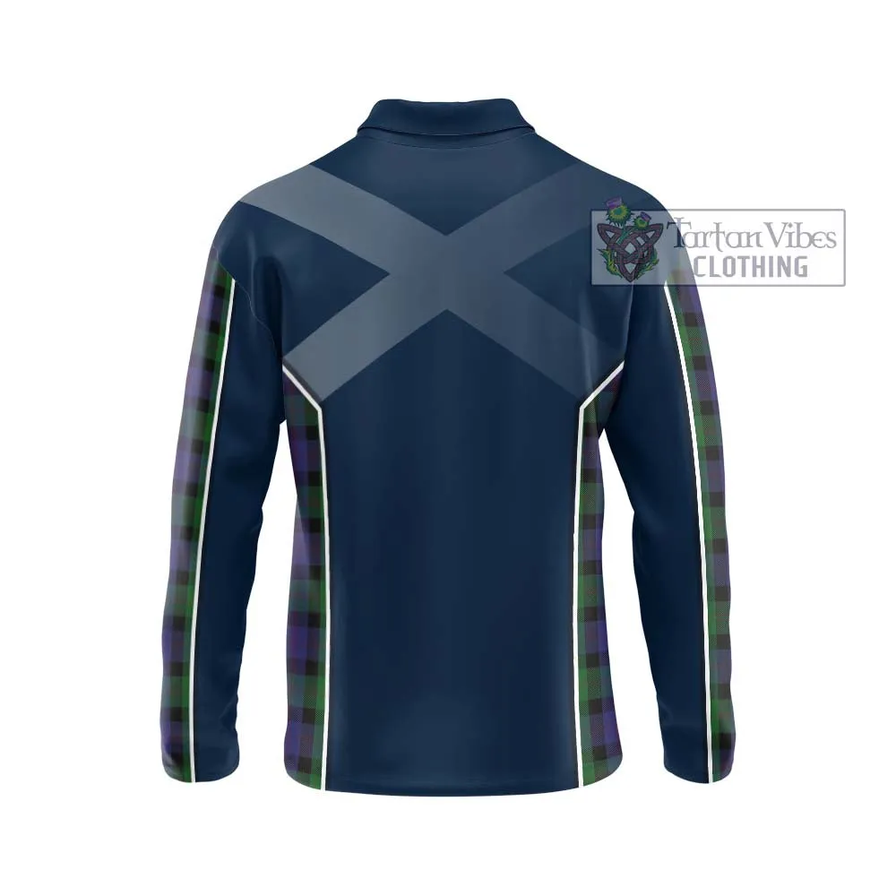 Blair Tartan Long Sleeve Polo Shirt with Family Crest and Lion Rampant Vibes Sport Style