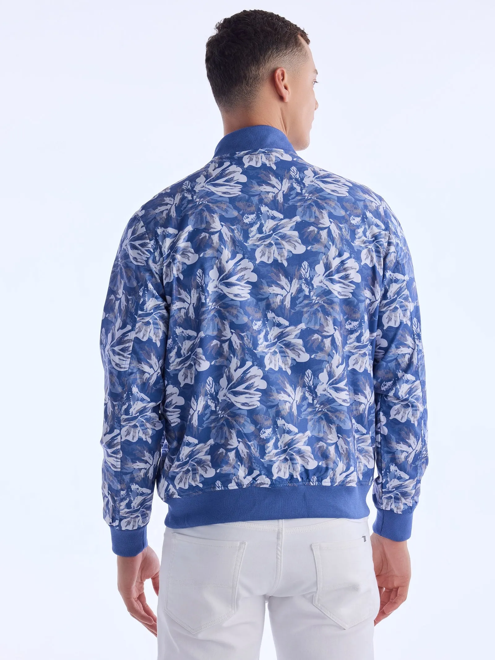 Blue Digital Printed Bomber Jacket