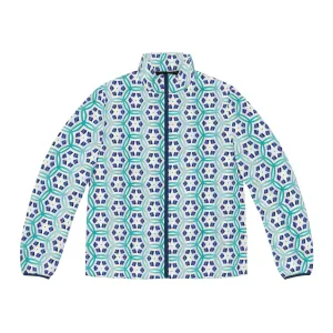 Blue Geometric  Men's Puffer Jacket (AOP)