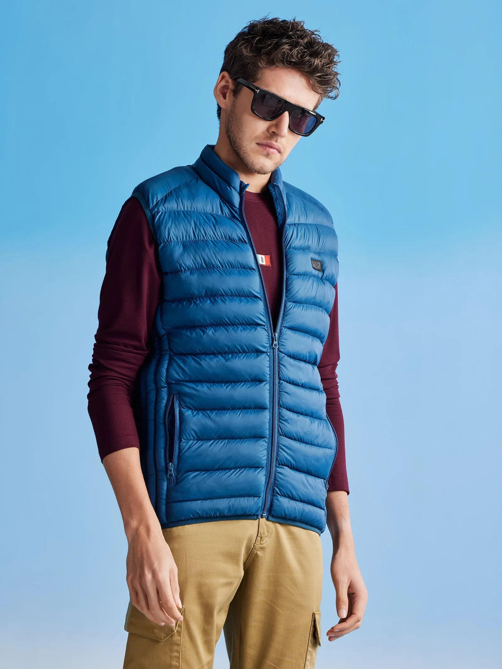 Blue Sleeve Less Puffer Jacket