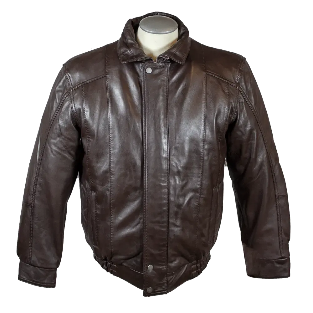 BOL Men's Double Pocket Leather Bomber Jacket