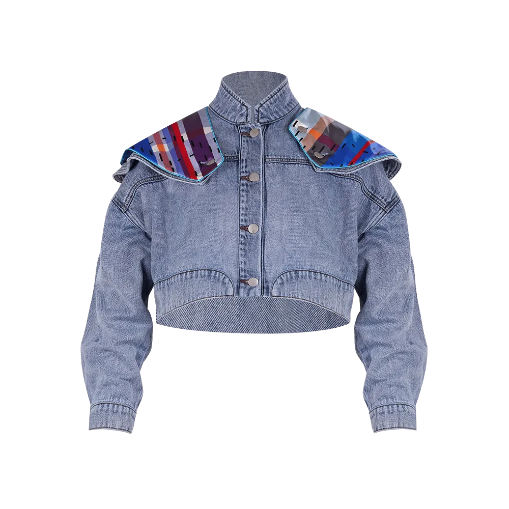 【BOMBER】Red-White-Blue Satin Eco-Denim Jean Jacket (紅白藍)