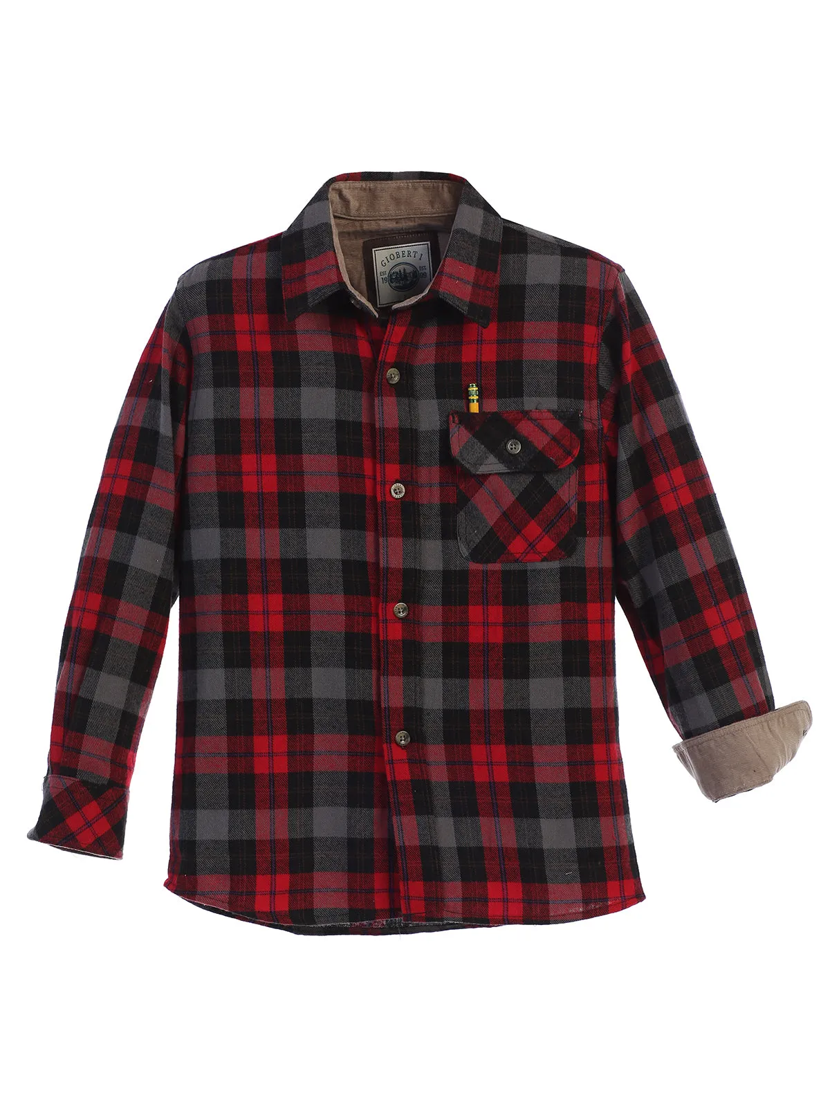 Boy's (8-18) Plaid Flannel w/ Corduroy Contrast