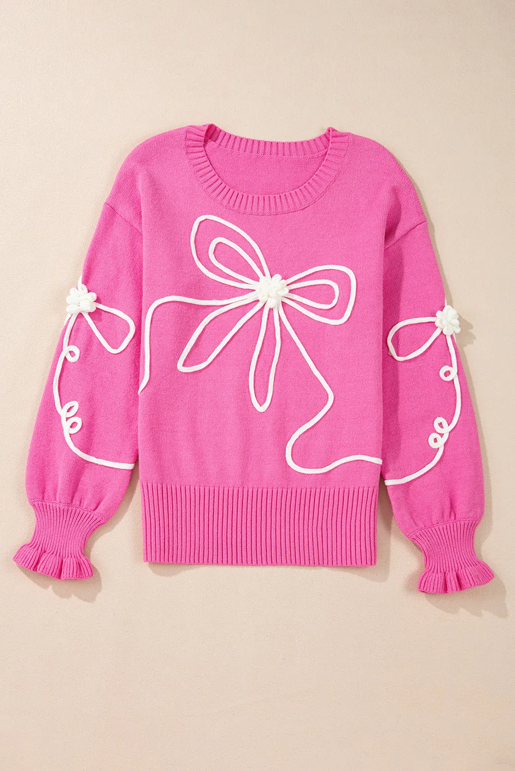 Bright Pink Bow Coquette Sweater