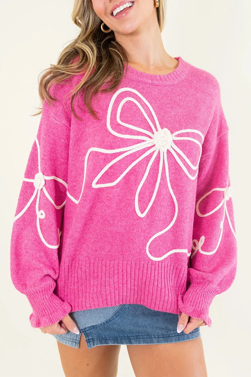 Bright Pink Bow Coquette Sweater