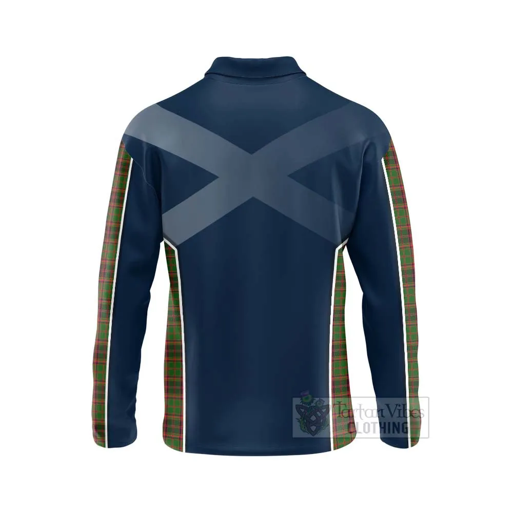 Buchan Tartan Long Sleeve Polo Shirt with Family Crest and Scottish Thistle Vibes Sport Style