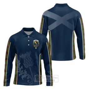 Buchan Tartan Long Sleeve Polo Shirt with Family Crest and Scottish Thistle Vibes Sport Style