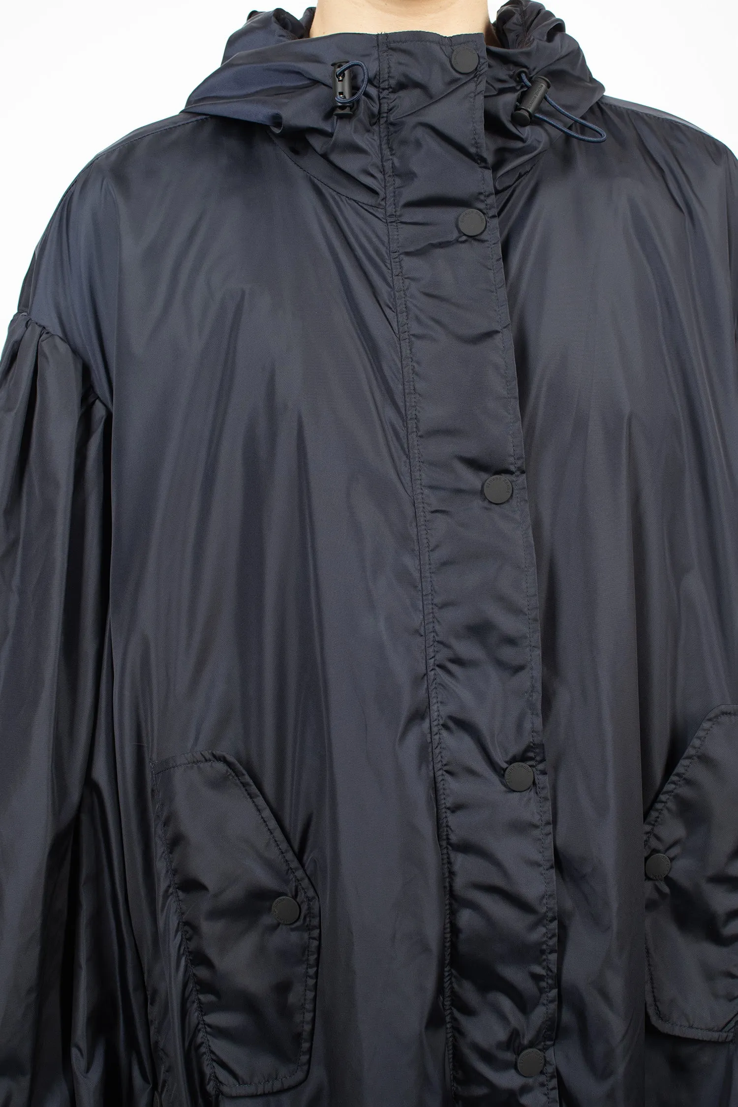 Button Placket Trapeze Parka Navy