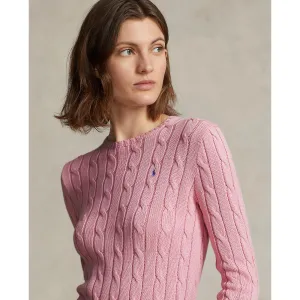 Cable-Knit Cotton Crewneck Sweater - Pink