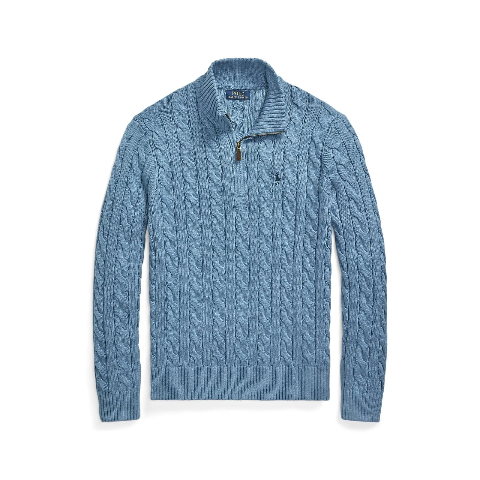 Cable Knit Cotton Sweater - Sky Blue Heather