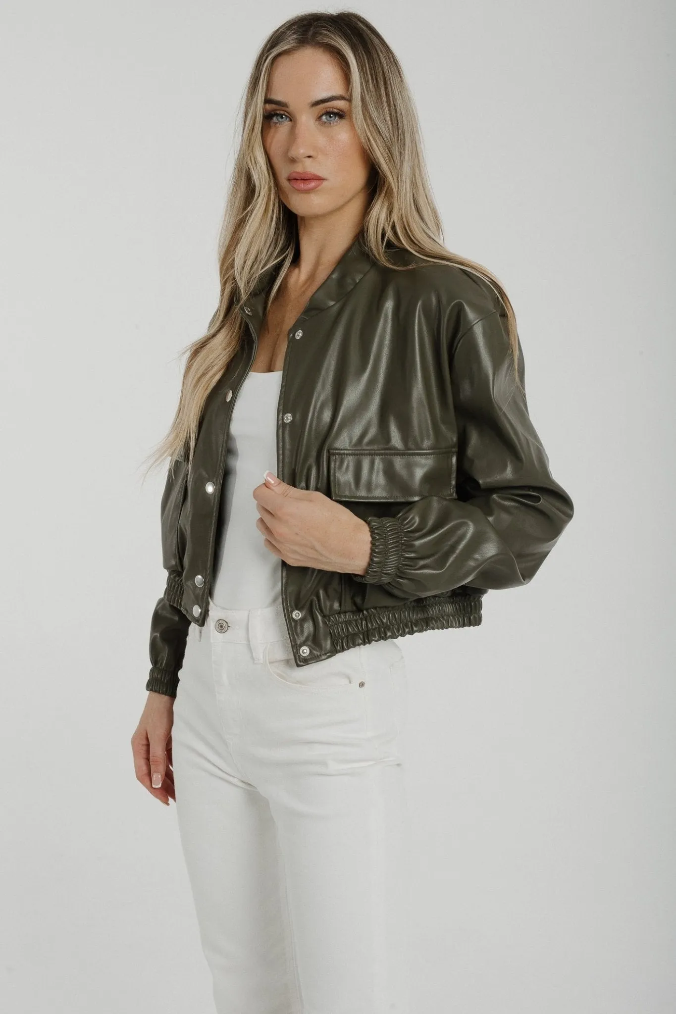 Caitlyn Leather Look Jacket In Khaki