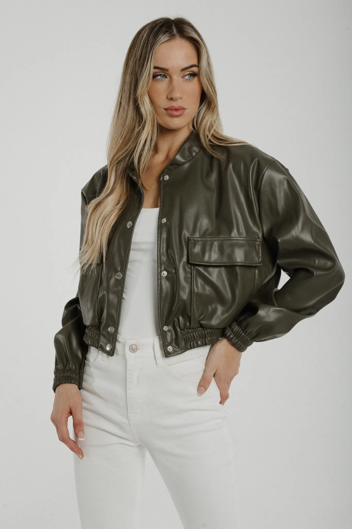 Caitlyn Leather Look Jacket In Khaki