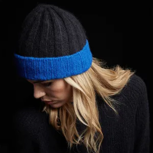 Cashmere Contrast Beanie - Black/Royal Blue