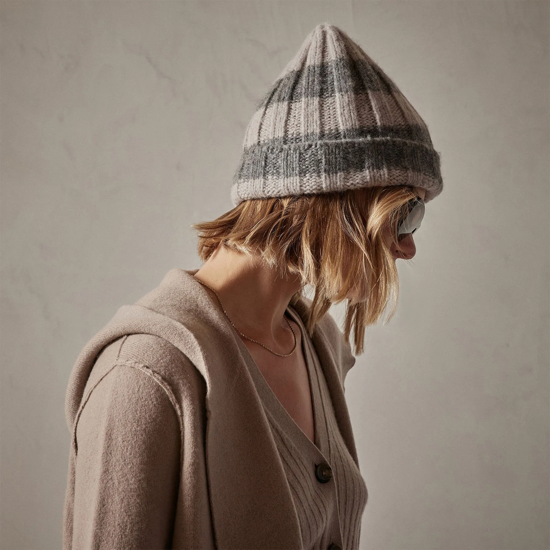 Cashmere Striped Beanie - Silver Wheat/Thunder