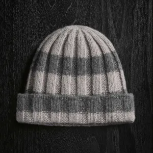 Cashmere Striped Beanie - Silver Wheat/Thunder