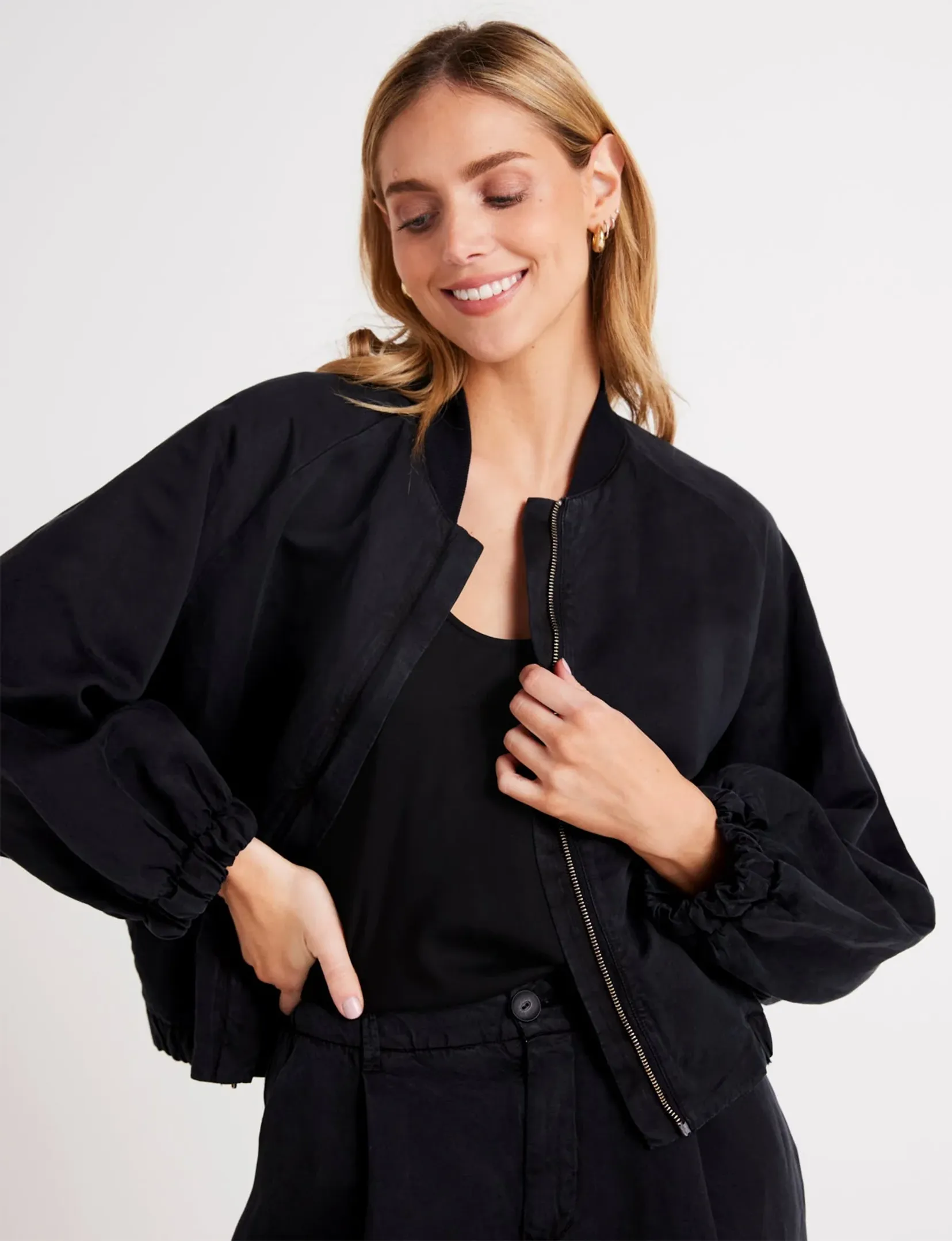 Chloe Clean Bomber Jacket, Black