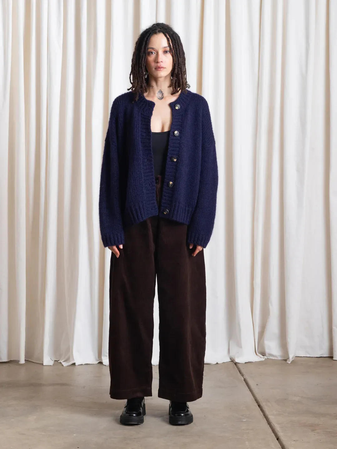 Chocolate Corduroy Loose Barrel Pant