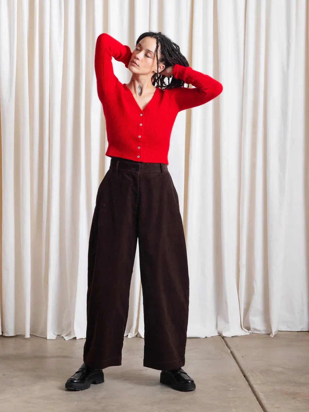 Chocolate Corduroy Loose Barrel Pant