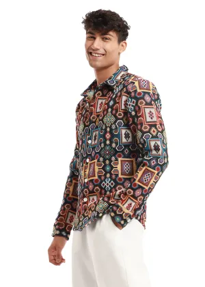 Chromatic Kilim Motif Jacquard Shacket