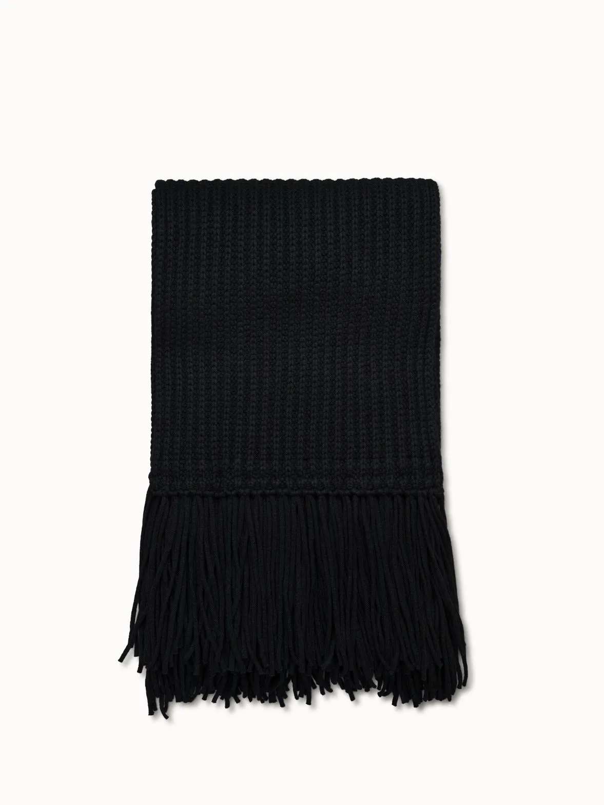 Chunky Knit Scarf with Fringes in Wool Cashmere Blend