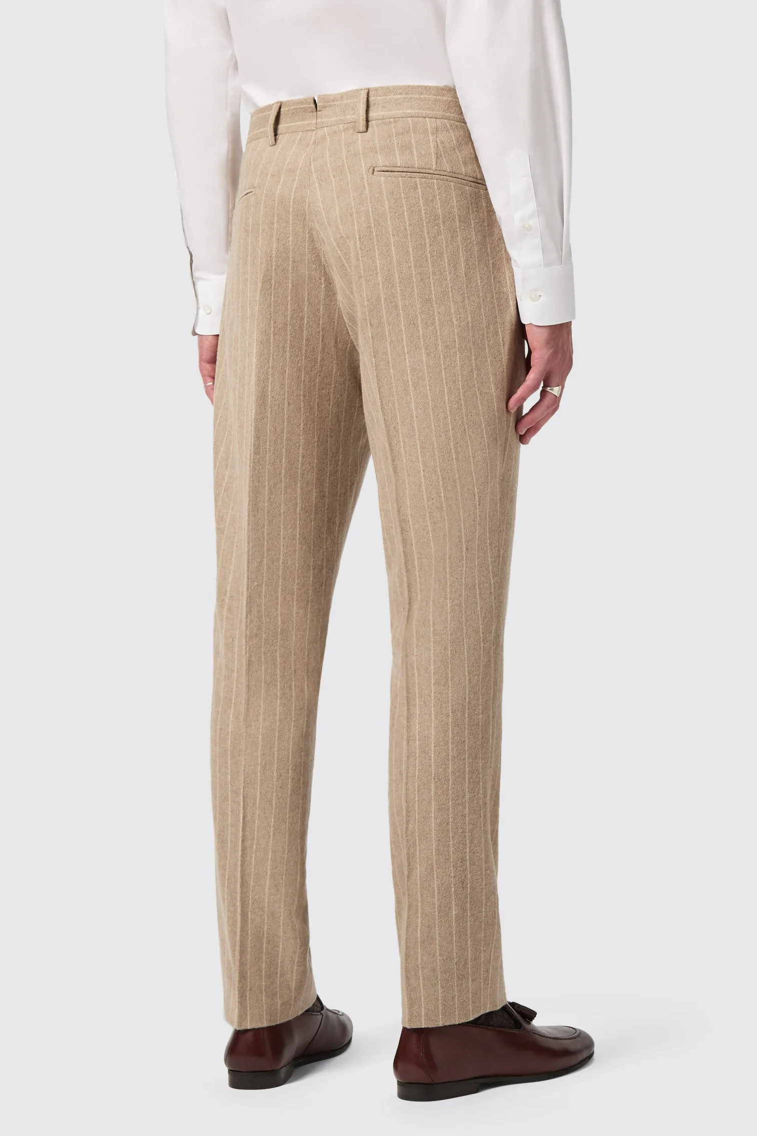 Cornwall Slim Fit Beige Pinstripe Trousers