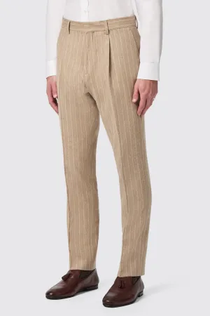 Cornwall Slim Fit Beige Pinstripe Trousers