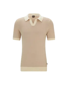 Cotton-blend Polo Sweater With Open Collar - Beige