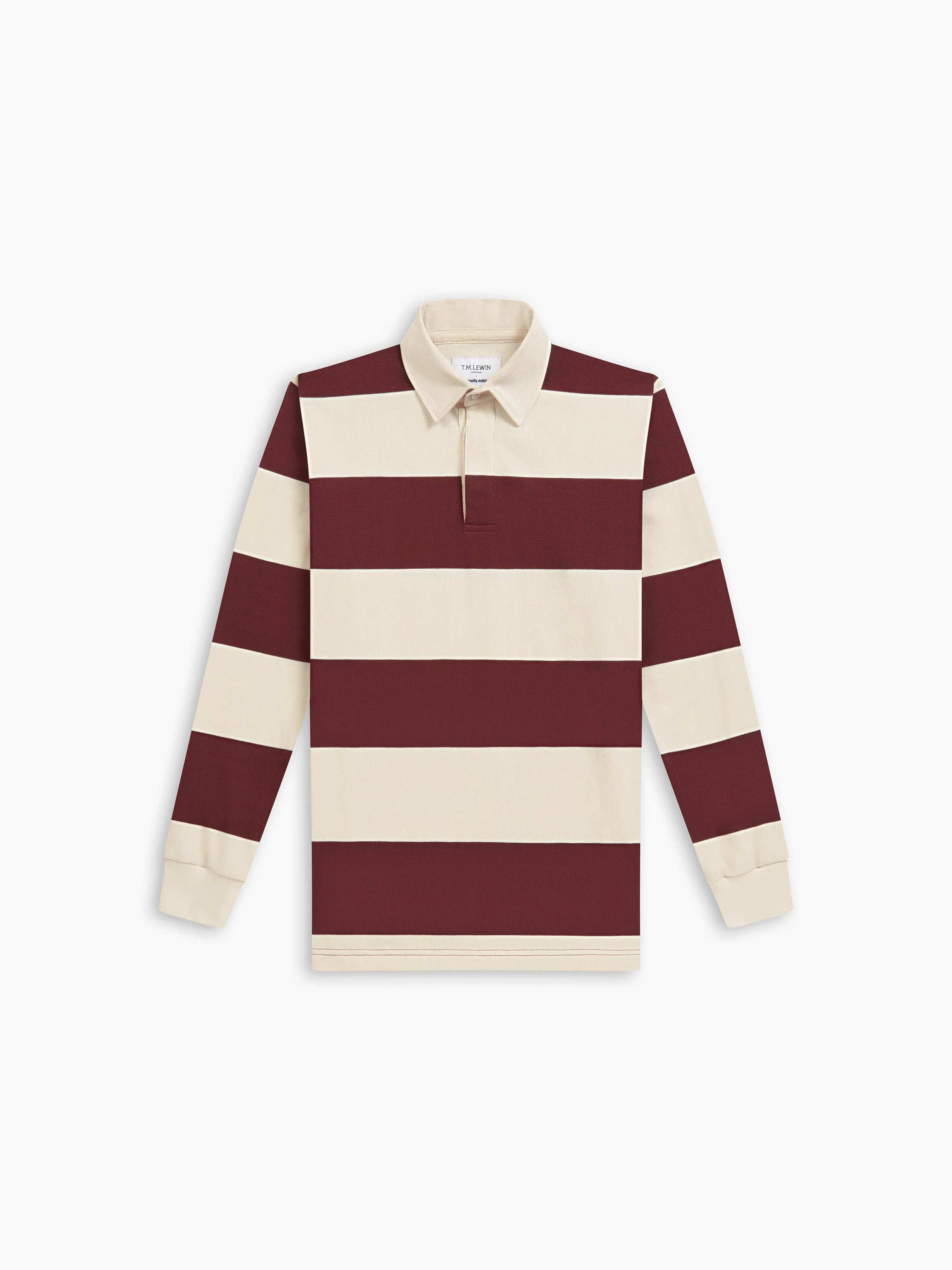 Cotton Rugby Shirt in Burgundy Stripe