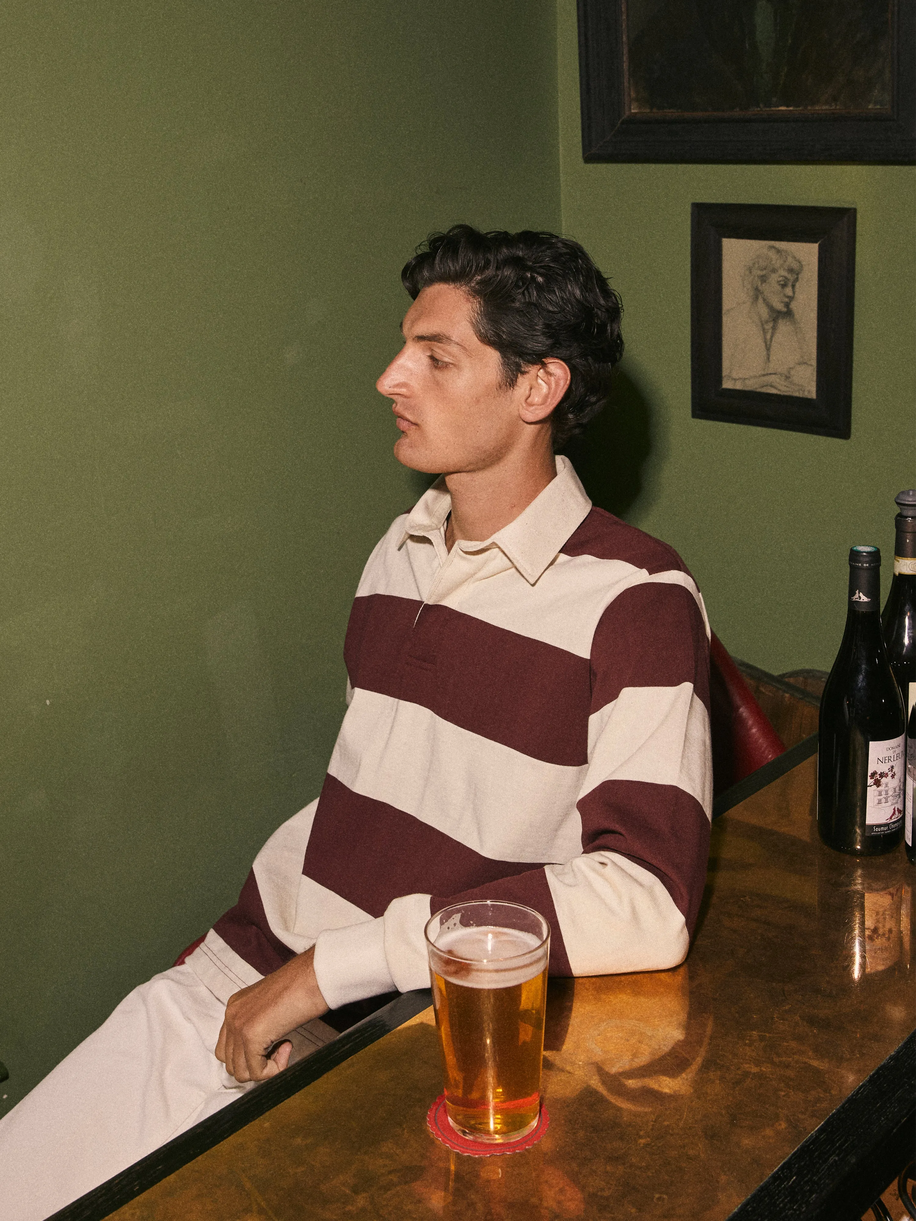 Cotton Rugby Shirt in Burgundy Stripe