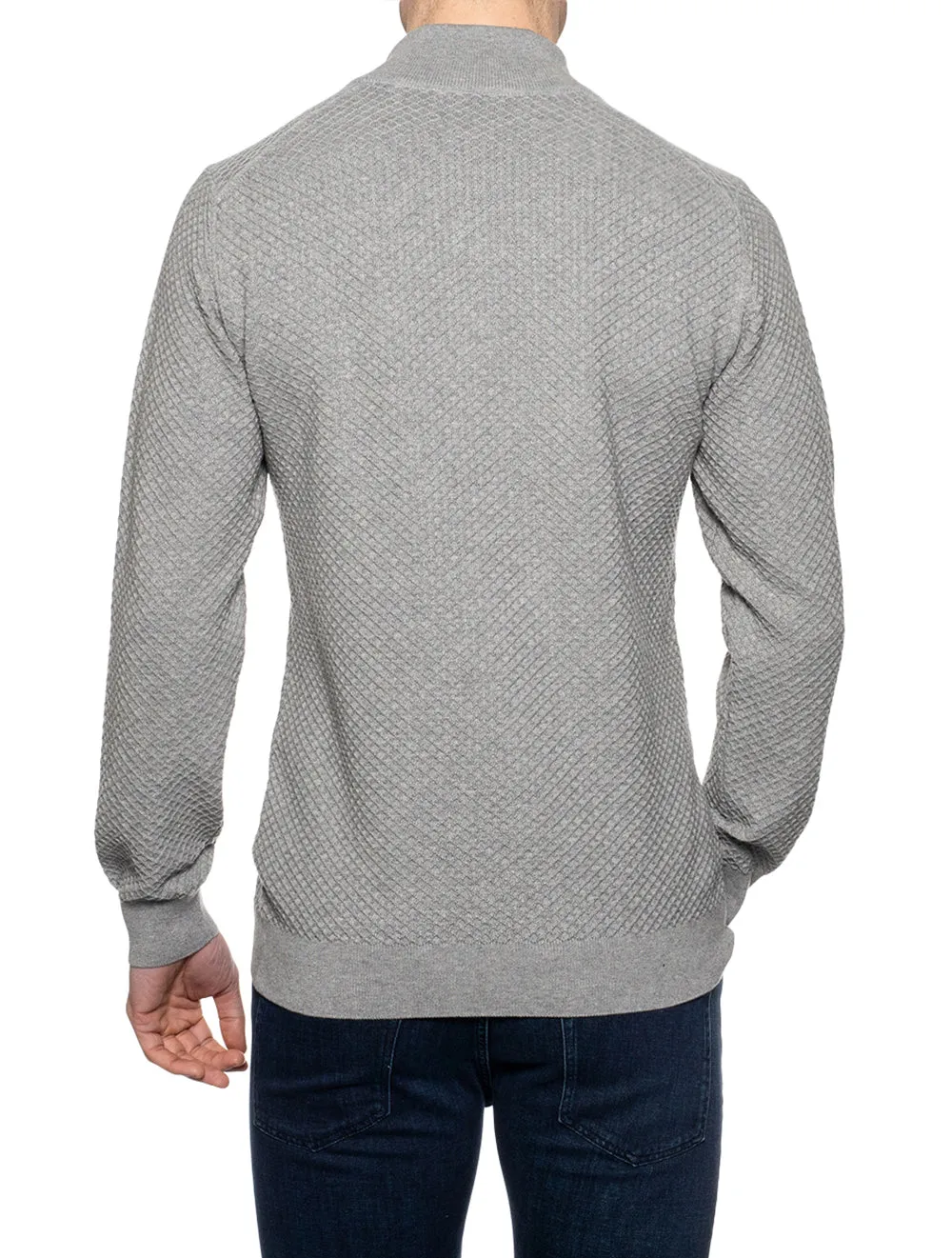 Cotton Texture Half-Zip Sweater Grey Melange