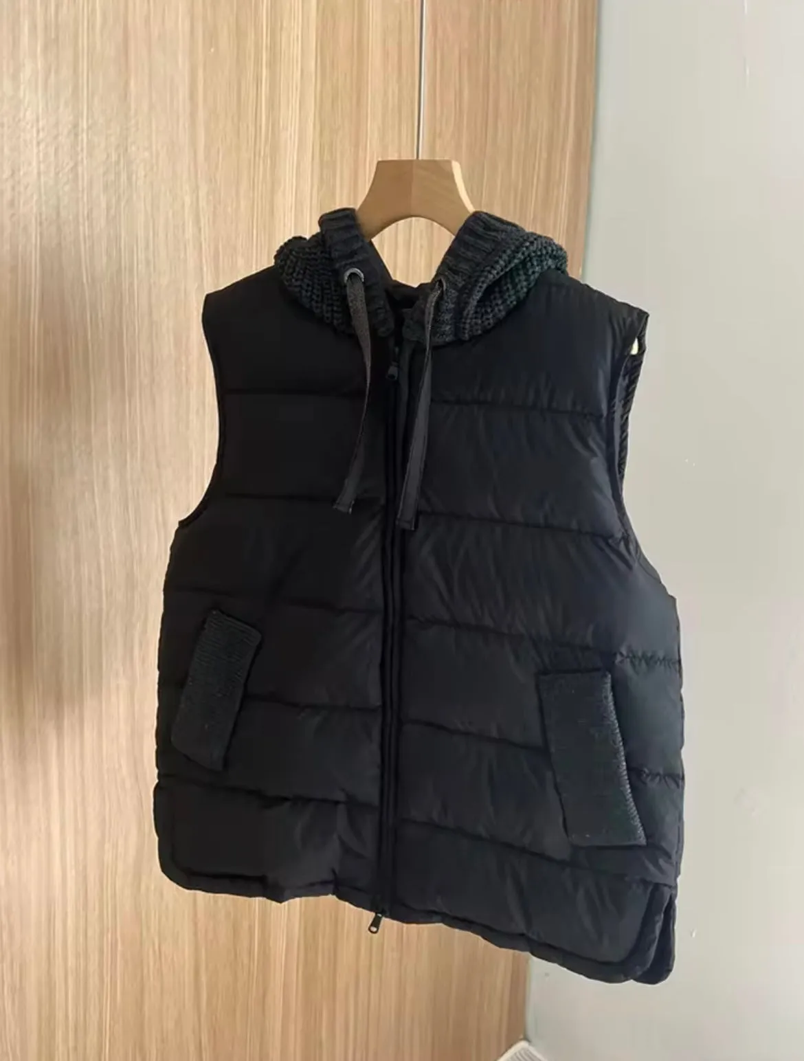 Cozy Chic: Women's Duck Down Vest with Knitted Hood