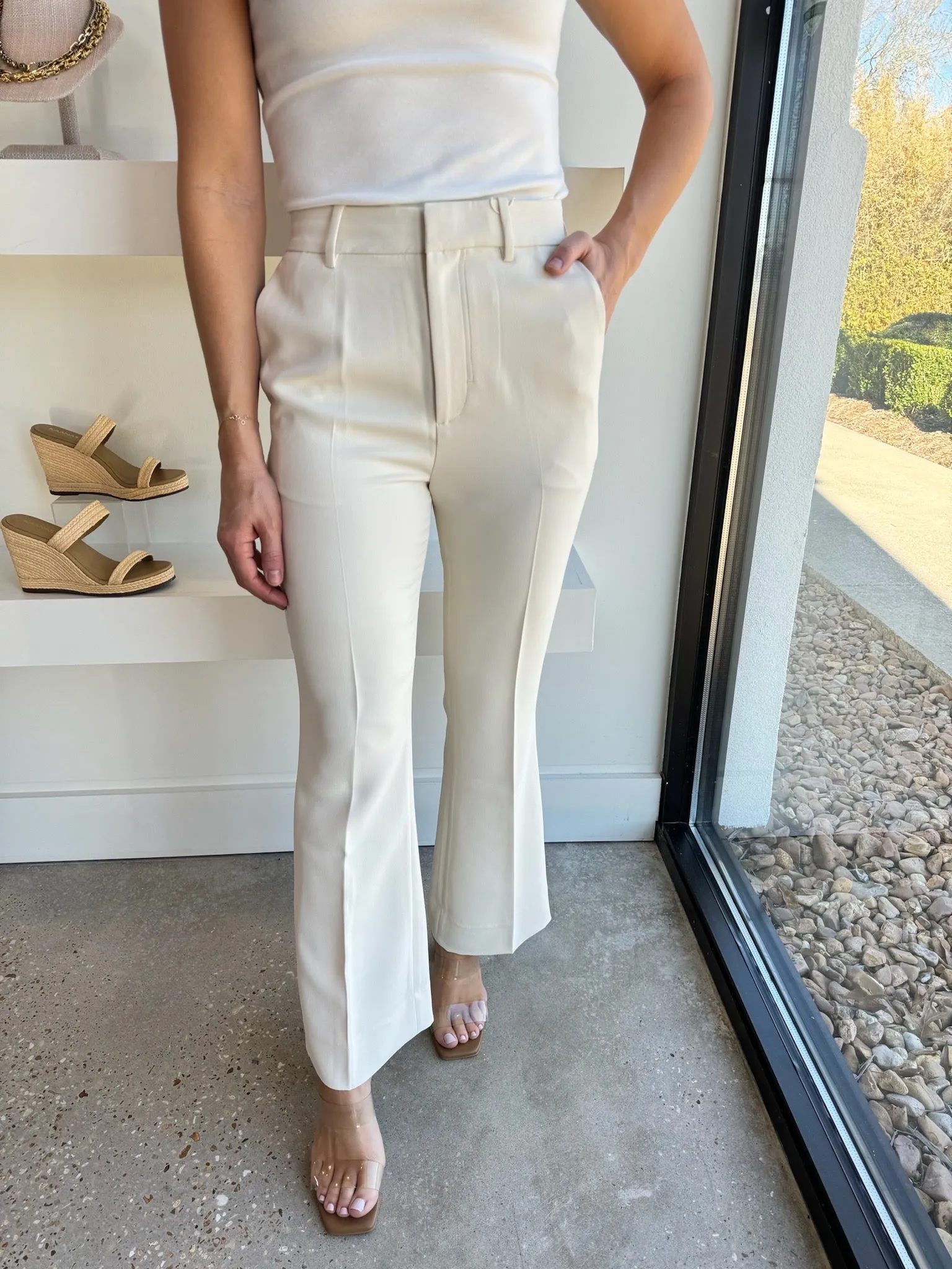 Cream Gesture Flare Trouser